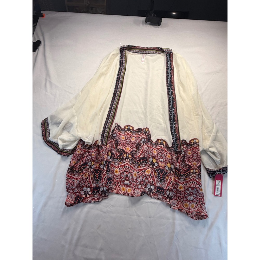 Xhilaration Women Cream Boho Paisley Border Print Kimono Wrap XL/XXL NWT